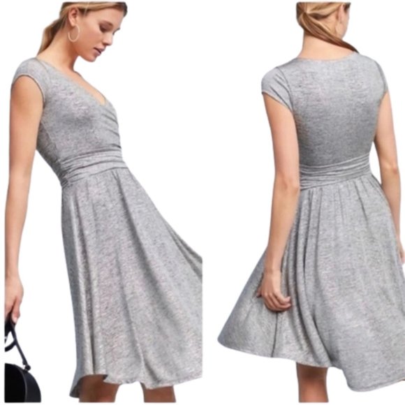 Maeve for Anthropologie Soft Metallic Tamera Fit/Flare Surplice Dress - M